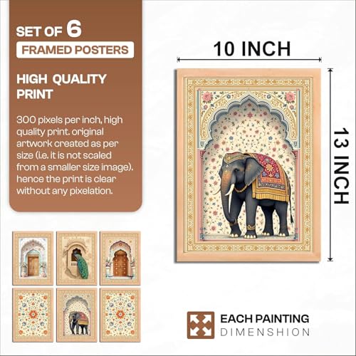 Image of NoWorries Wall Art Hangings /Paintings for Wall decoration - Decorative Wall frames for Living room /Bedroom Office - Traditional Indian Wall Posters with Frame ''300 GSM Premium Poster Paper Print'' (Pattern-Traditional Art) Synthetic Wooden Frames Set of 6 (10x13inches inchMulticolor inch) (ART-11)