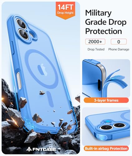 Image of FNTCASE for iPhone 17 Case: [Compatible with Magsafe] Translucent Matte Cases with [Full Camera Protection] [Screen Protector] Military Grade Shockproof Protective Phone Cover - Ice Blue