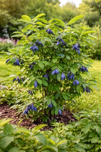 Sibirische Blaubeere Honigbeere Lonicera caerulea kamtschatica ca. 60 cm winterharte vitaminreiche Beerenpflanze für Garten & Balkon pflegeleicht bienenfreundlich ideal für Marmelade Smoothies