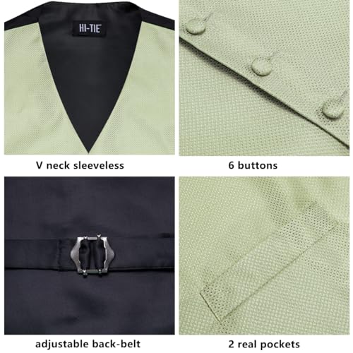 Image of Hi-Tie Men Vest Tie Set Wedding Formal Vest for Men Handky Set Business