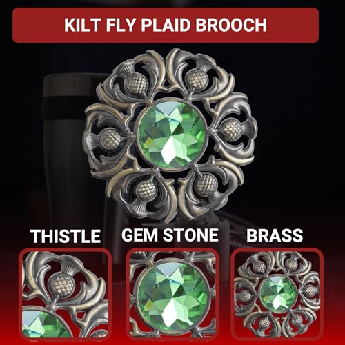 Image of Luxurious Scottish Kilt Fly Plaid Brooch - Premium Thistle Design Adorned with Sparkling Stones, Handcrafted Tartan Sash Pin, Luxurious Accessory for Women's Highland Dress