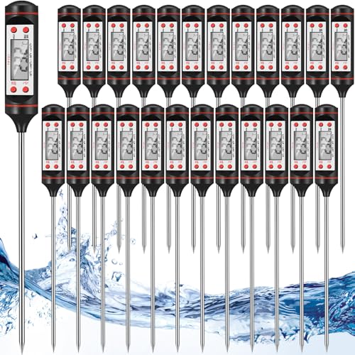TrelaCo 24 Pack Waterproof Food Thermometer Meat Thermometer Instant Read Digital Candy Thermometers with Long Probe for Cooking Baking Oil Deep Fry BBQ Grill Milk Water Yogurt Restaurant Kitchen