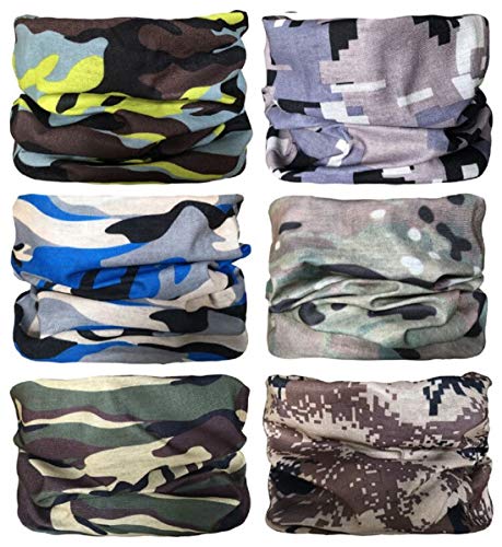 KINGREE 6PCS Outdoor Magic Scarf, Elastic Headbands, Headscarves, Headwear, Mask (Land Camo)