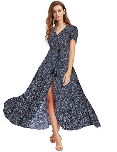 Milumia Women Button Up Floral Print Party Split Flowy Maxi Dress Navy X-Large