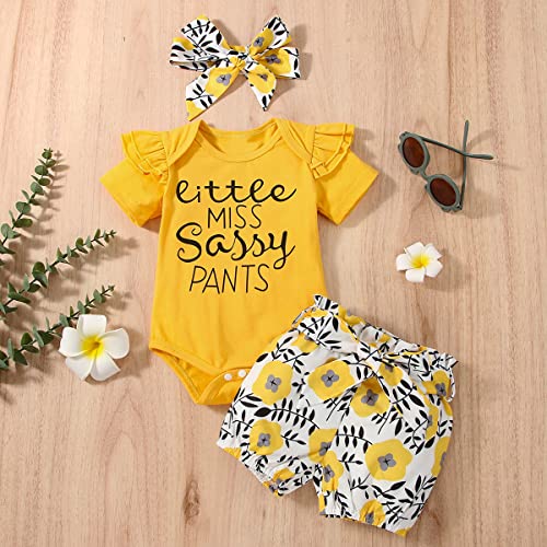 Newborn Baby Girl Clothes Infant Outfits Ruffle Romper Onesies Floral Shorts Gifts Set Cute Toddler Baby Girl Shorts Sets 6-9 months - Thumbnail 5