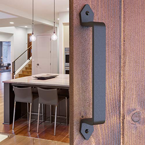 Image of 10 Inch Diamond Straight Barn Door Handle - Black Cast Iron Pull for Sliding Doors, Gates, Sheds, Fences, Closets - Indoor Outdoor Farmhouse Hardware