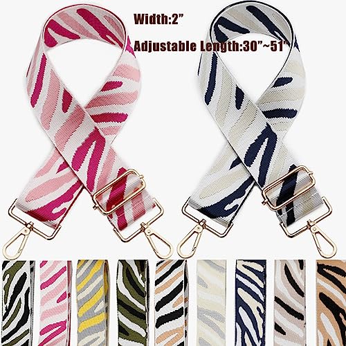 Zhiheng Zebra Pattern Adjustable Bag Strap Replacement 2inch Wide Striped Jacquard Woven Belt for Purse Shoulder Guitar Camera Bag (Khaki White Purple)2