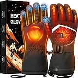 Heated Gloves, Rechargeable Heated Gloves for Men Women, Waterproof Electric Heating Ski Gloves with Touchscreen for Cold Weather Motorcycle Skiing Snowboarding Hiking Hunting Gifts (Black,L)