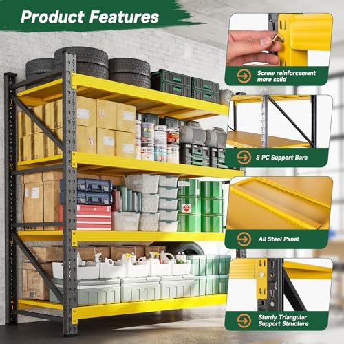 Image of Letaya 3000LBS Heavy Duty Storage Shelves,70 inch H Metal Garage Shelving Units,4 Tier Large Tall Industrial Shelving,Adjustable Utility Rack Shelf for Warehouse,Basement (Yellow, 48 inch W x 24 inch D x 70 inch H)