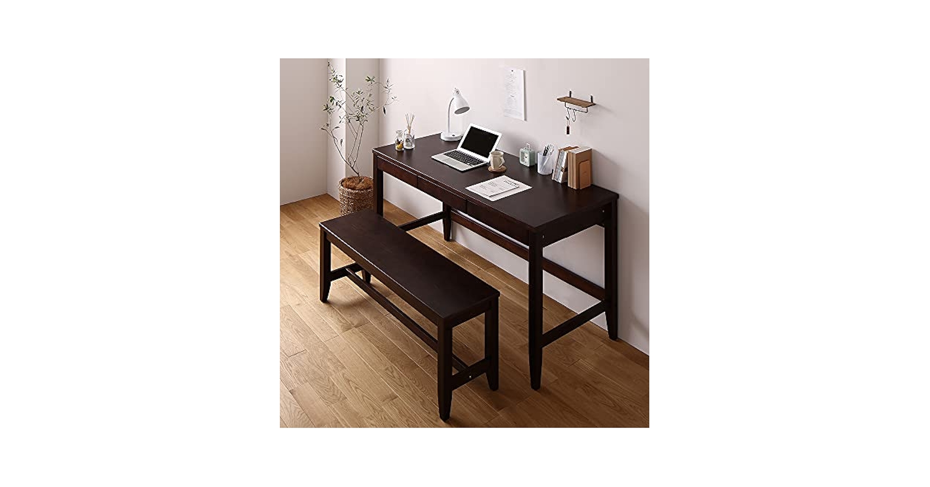 Amazon | 天然木 デスク 幅140×奥行60cm ブラウン パソコン