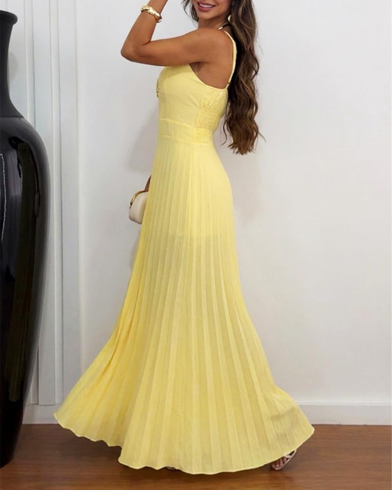 CHICME Women 2026 Sleeveless Deep V Sling Jumpsuit High Waist Pleated Jumpsuit Casual Beach Party Outfit with Lining - Image 4