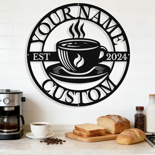 Image of Personalized Coffee Metal Sign, Custom Coffee Bar Signs, Custom Name Signs for Cafe Station, Coffee Wall Art Decor for Kitchen, Cafe Shop Decor, Cafe Lover Gift
