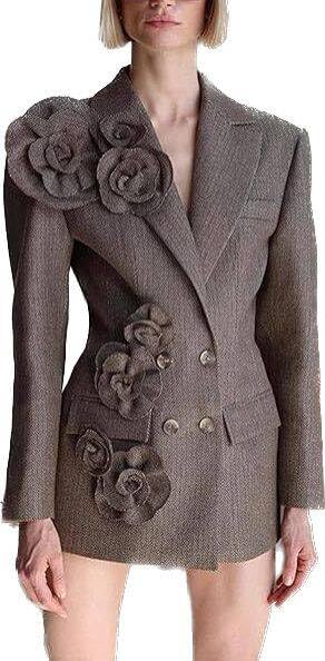 Flower Suits 4 -Women's Three-Dimensional Flower Fashion Suit Jacket Retro Artistic Double Breasted Coat
