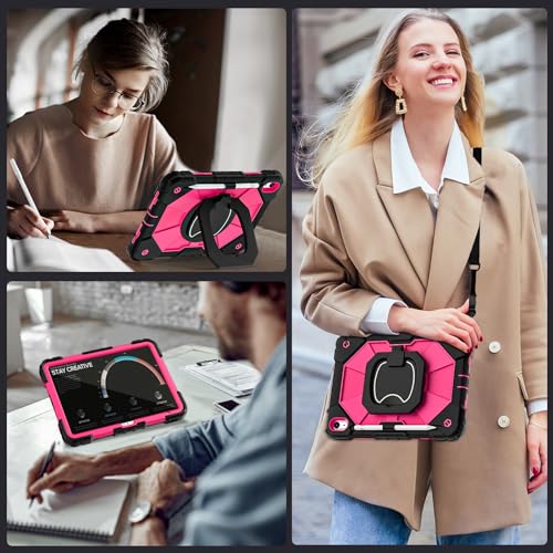 Image of Auizotl Case for iPad 10th Generation 10.9 Inch /iPad 11 Inch (A16) 2025 11 Inch,10th Generation Case with 360 Rotating Stand Screen Protector,Heavy Duty Shockproof Cover for iPad10th,Black Pink