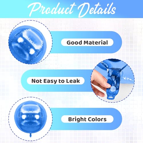 Image of 6pcs 22 inch Black Blue Star Balloons and 4D Large Foil Balloons, Black Foil Star Spike Balloon Blue 4D Ball Balloon For Graduation Father's Day Birthday Baby Shower Party Wedding Decorations