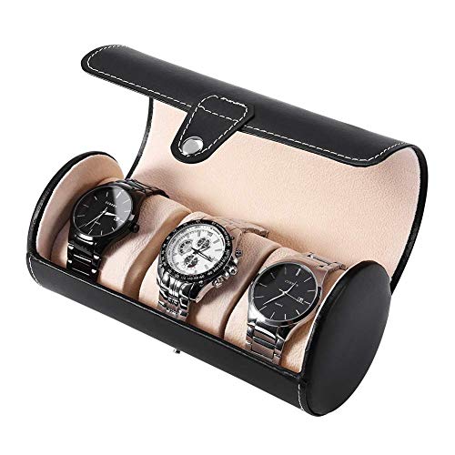 Furret Travel Leatherette Watch Case – 3 Slots,Travel Watch Organizer Watches Case Leatherette Roll Watch Storage Pouch Jewelry Box 3-Slots
