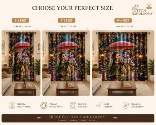 Image of Radha Krishna Digital Print Eyelet Curtain| 9Ft 1pc| Home Temple Decor