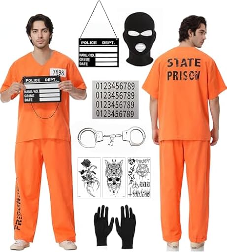 Disfraz Preso Hombre, Disfraz Prisionero Cosplay Disfraz Preso,con Naranja Camisa Pantalones Esposas Placas Identificativas Guantes Pegatinas Números para Halloween Carnaval Prisionero Adultos | Ya disponible en tu tienda friki favorita! En mundofriki.es! Disfraz Preso Hombre, Disfraz Prisionero Cosplay Disfraz Preso,con Naranja Camisa Pantalones Esposas Placas Identificativas Guantes Pegatinas Números para Halloween Carnaval Prisionero Adultos | Ya disponible en tu tienda friki favorita! En mundofriki.es!