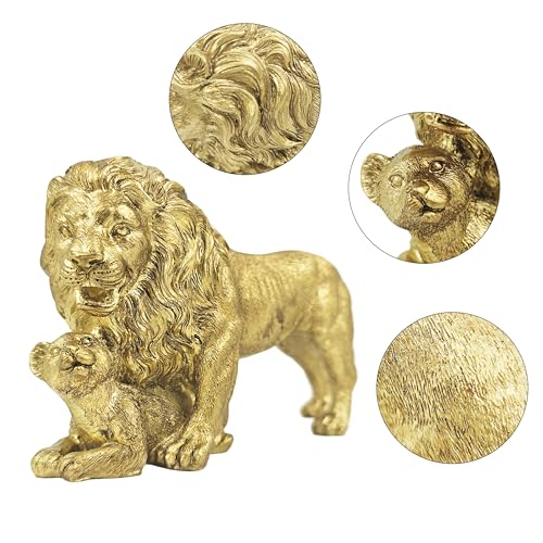 Estatua de León Dorado con Cachorro de 9 in miniatura 3