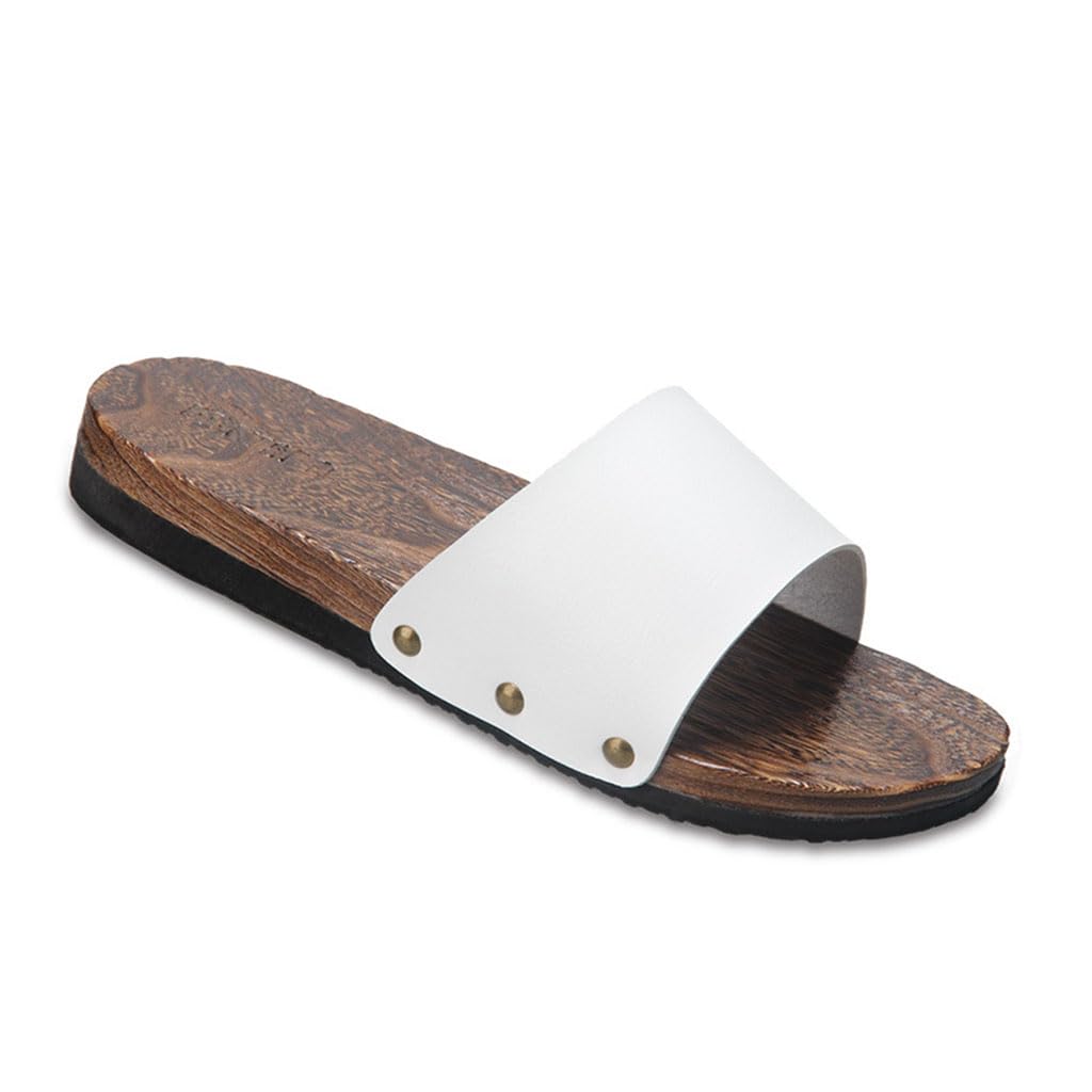 YCZHD Men's Women's Thick Soled Sandals,Daily Home Shoes,Solid Wood Japanese Traditional Wooden Clogs Sandals Microfiber Leather Slippers(Size:EU 29cm,Color:White)