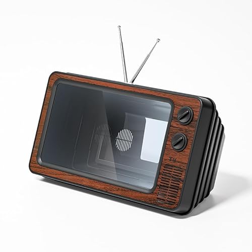 Akasooda スクリーンアンプ スマホ拡大鏡ホルダー テレビ型 スマートフォン用 5倍 画面拡大鏡 スマホ拡大スクリーン 見やすい 12インチ (ブラウン)