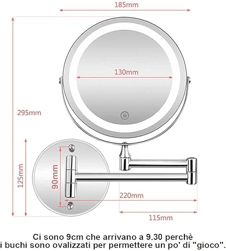 Miniatura 9 de Espejo de maquillaje montado en la pared recargable del tacto del tacto del Sn USB del cuarto de baño de aumento del espejo