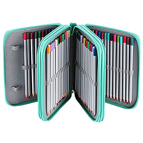 Image of Gullor Large Capacity 3 Layers Pencil Bag Pencil Holder Organizer - 78 Slots for Colored Pencils, Green