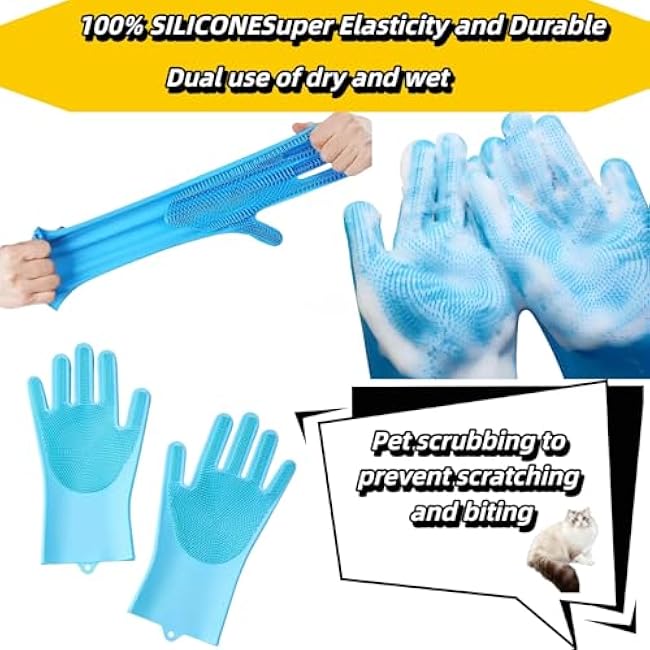 Premium Pet Grooming Gloves (1 Pair) - 3,000 Soft Silicone Tips for Bathing, Deshedding & Massage - Heat Resistant, 5-Finger Grip - Cats/Dogs/Rabbits (Pink)-ag9wz4uv