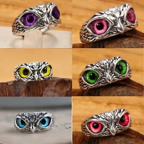 6Pcs Retro Devil's Eye Owl Ring Set Vintage Animal Adjustable Knuckle Ring for Women Men Owl Eye Open Stacked Ring Set Jewelry2