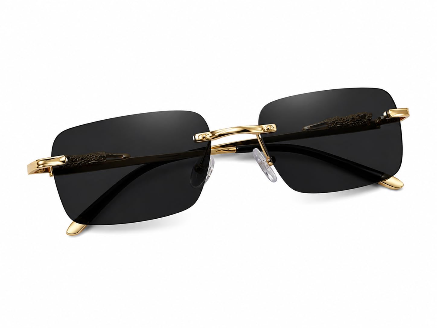 | Rimless Metal Square Branded Latest and Stylish Sunglasses | 100% UV Protected | Men & Women | Medium | Golden Frame/Black Lens - Pack of 1-image-41