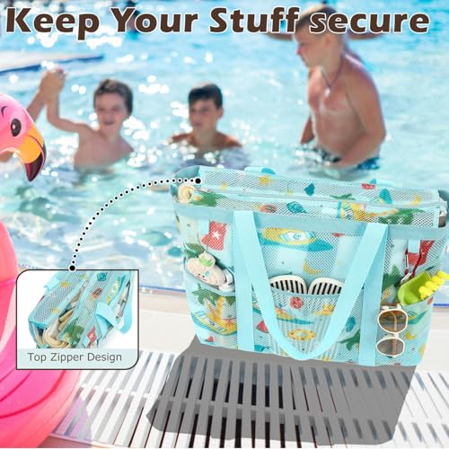Image of Fammart Large Mesh Beach Bag for Women, Oversized Beach tote Swim Pool Bag
