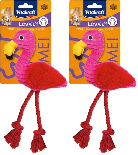 Vitakraft Safari fenicottero, gioco per cane, peluche per cane, con squeaker, in corda (1 pz) (Confezione da 2)