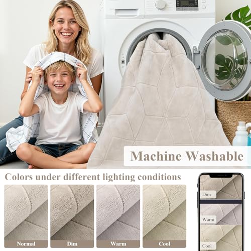 Tapete beige suave y esponjoso 5x7 ft geométrico antideslizante lavable miniatura 5
