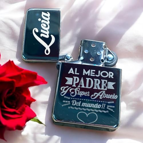Mechero de Gasolina Personalizado con Mensaje para Papá, Diseño en Negro, Regalo del Día del Padre (Modelo 5)