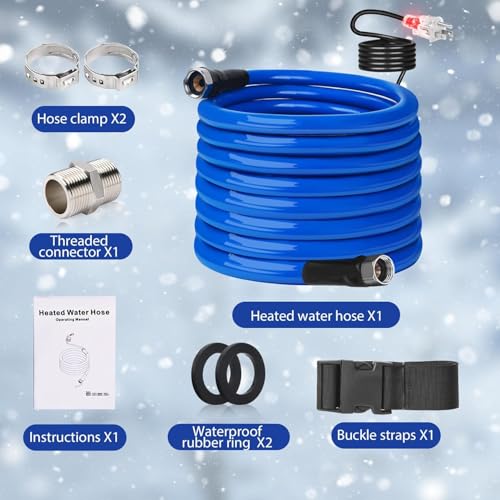 Image of 75FT 15FT 25FT 100FT Heated Water Hose for Rv,-45 ℉ Antifreeze Drinking Garden Water Hose with Energy Saving Thermostat，1 /2 inch Inner Diameter Rv Accessories，Rv Water Hose