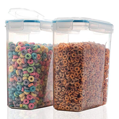 Set of 2 Cereal Container with Airtight Lid, 16.9 Cups 135 Oz Capacity for Dry Food Storage Containers, BPA-Free Large Cereal Dispenser Keeper for Flour Sugar Rice Snacks