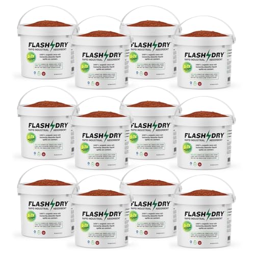Image of FlashDry Super Spill Absorbent, 5L Bucket with Dispenser Lid, 100% Organic Coco Coir, Landfill Safe, OSHA Approved, Ideal for Absorbing Oil, Paint, Grease in Garages Kitchens Janitor Kits, Pack of 12