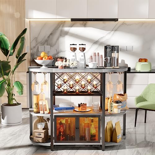 Unikito-FreeStanding-Wine-Bar-Cabinets-with-LED-Lights-and-Outlet-Home-Bar-Cabinets-for-Liquor-and-Glasses-Wine-Rack-Table-with-Door-Liquor-Bar-Stand-with-Wine-Storage-for-Home-Kitchen-Light-Oak