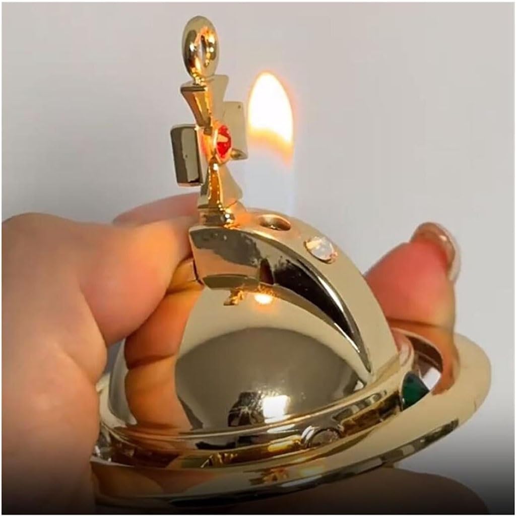 Vintage Pure Copper Saturn Necklace Lighter Multifunctional Necklace Pendant Portable Inflatable Butane Windproof Lighter Girlfriend Lover Gift A