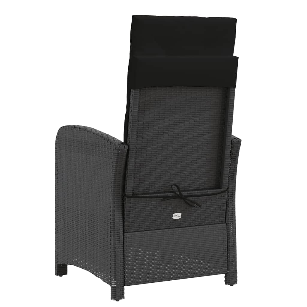 Poltrona pieghevole da giardino in rattan PE, colore nero, con schienale regolabile e cuscini spessi, rivestimento lavabile, telaio in acciaio, max. 110 kg