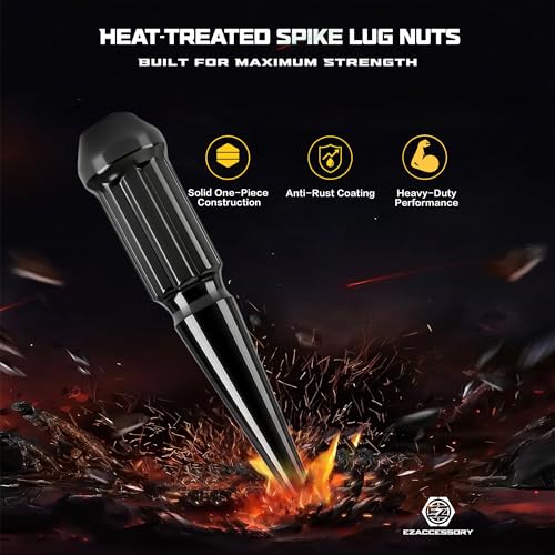 Image of 24 Pc Solid Spline Spike Lug Nuts Kit 7 /16 inch Black for Chevy 6 Lug 1 /2 T Truck Blazer Jimmy (71-91)