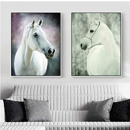 Peinture cheval blanc minimaliste pour une décoration de salon zen