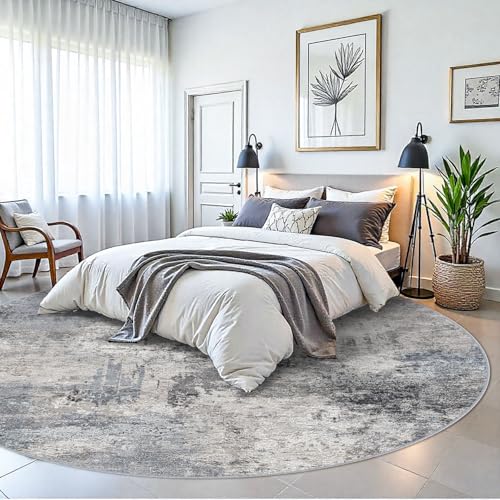 RUUGME Washable 9ft Round Area Rug - Living Room Large Abstract Area Rug Soft Indoor Low Pile Carpet for Bedroom, Dining Room Non-Slip Backing Stain Resistant Distressed Decor Washable Mat 9ft Blue