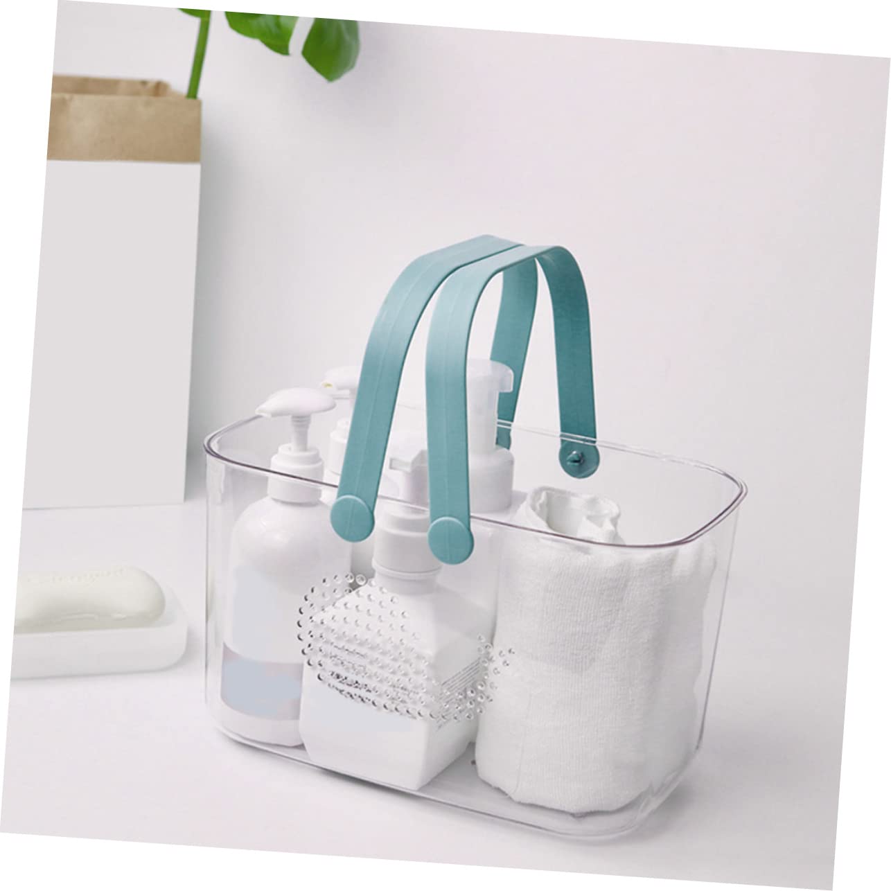 TOPBATHY Cesta de Ducha de Plástico Reutilizable y Portátil para Baño con Gran Capacidad, Organizador Transparente Adecuado para Gel de Ducha y Juguetes Hogar