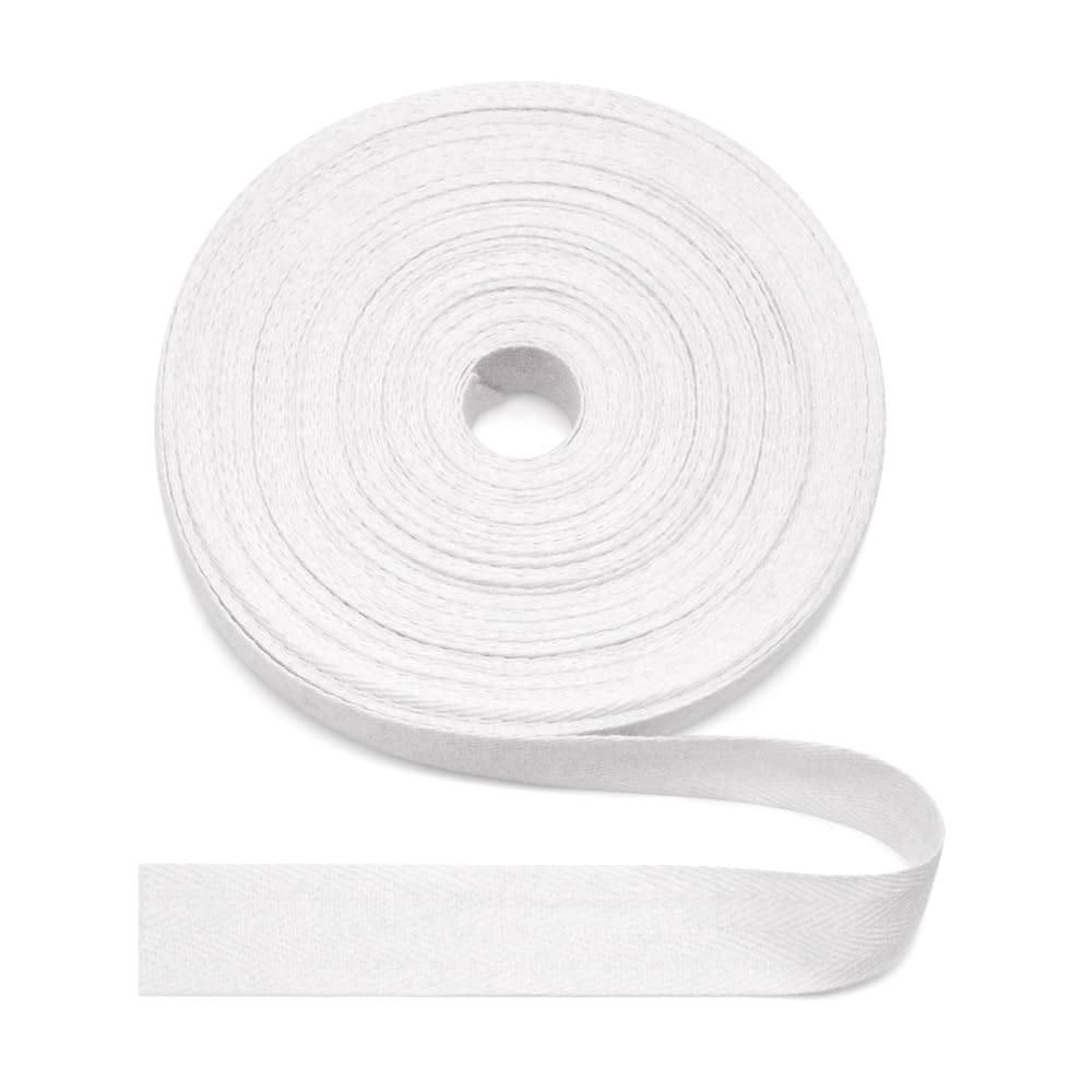 Jamsinmu White Natural Cotton Herringbone Tape 25mm, 22 Yards Herringbone Fabric Tape for Edge Reinforcement Webbing, DIY Sewing Crafts - Twill 25mm*22Y — image 1