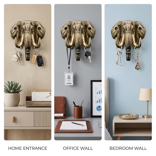 Image of Premium Elephant Key Holder for Wall, Vintage Metal Key Rack, Antique-| 3 Years Warranty |