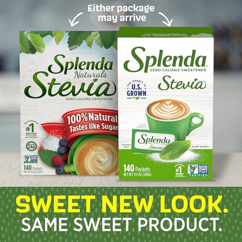 Image of SPLENDA Stevia Zero Calorie Sweetener, Plant Based Sugar Substitute Granulated Powder, Single Serve Packets, 140 Count