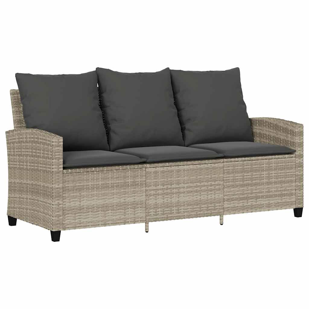 vidaXL 3-Sitzer Gartensofa mit Kissen & Tisch Hellgrau Poly Rattan, Outdoor Sofa, Terrassensofa, Garten Sofa