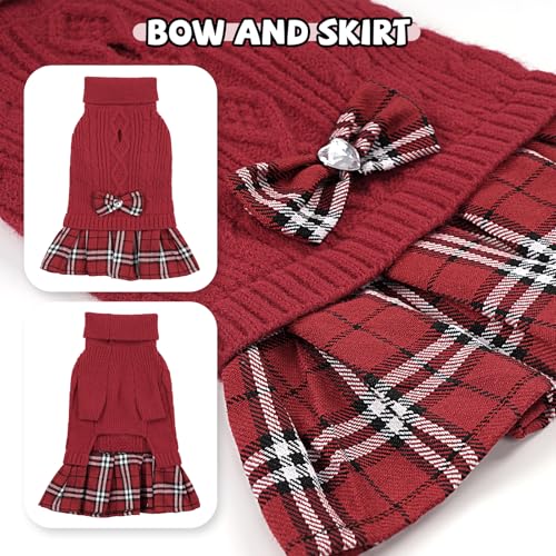 Yudodo Dog Sweater Dress For Small Dogs With Bowtie Turtleneck Knitted Dog Dress Pet Dog Winter Clothes Warm Sweater For Yorkies Chihuahua Small Red thumb #4