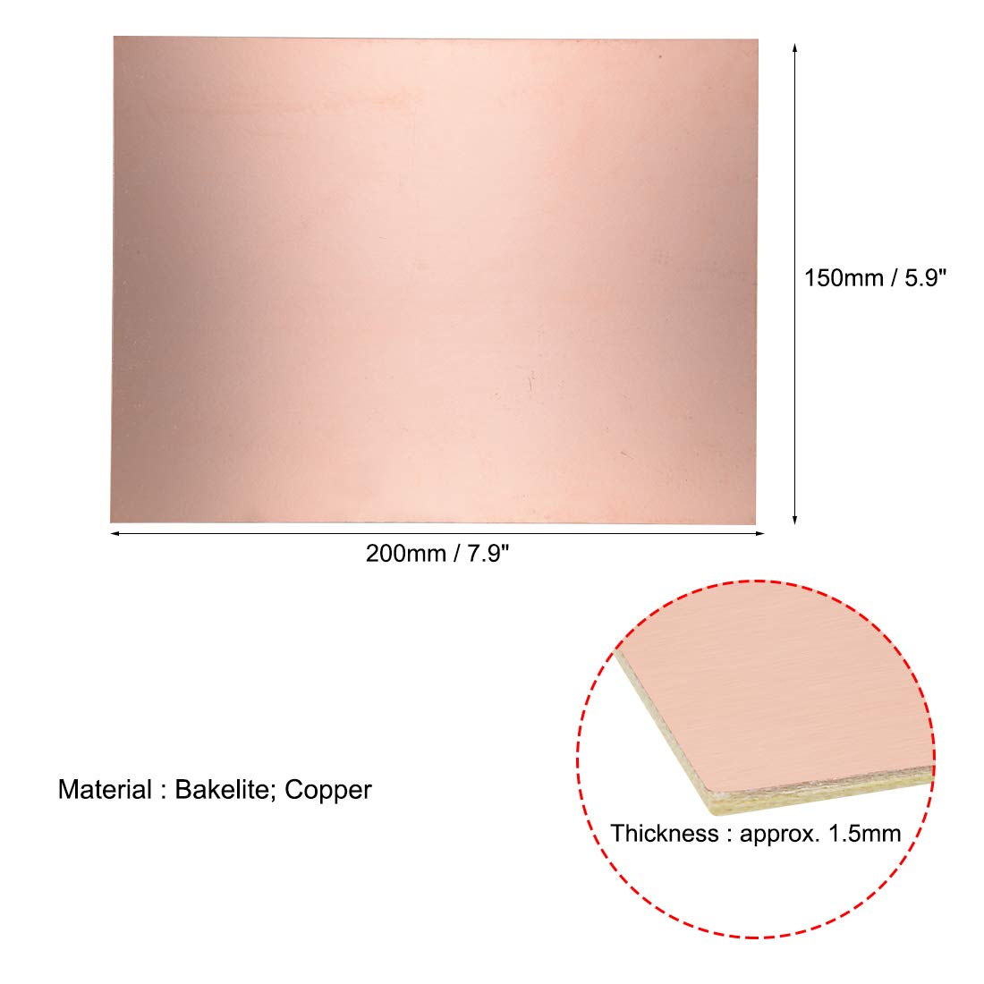PATIKIL 200x150x1.5mm Rame Rivestito Laminato, 5pz FR4 Single-Sided PCB Circuito Scheda per Fai da Te Prototipazione, PCB Scheda